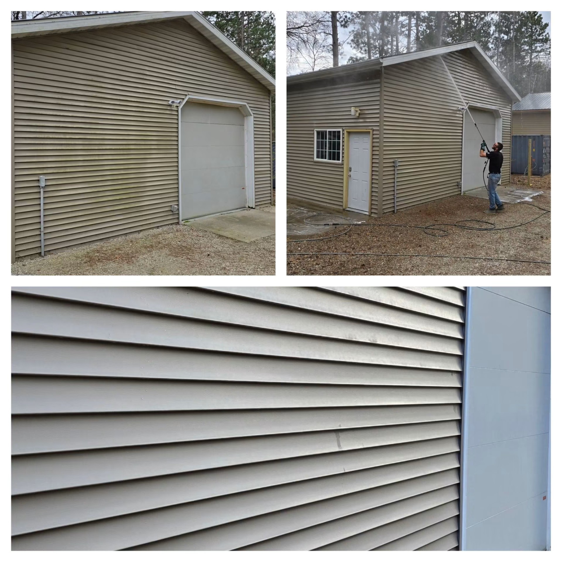 Pole barn siding before and after a soft wash
