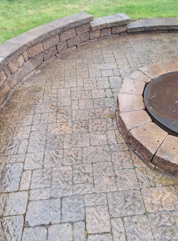 Paver fire pit and patio cleaned up for the season